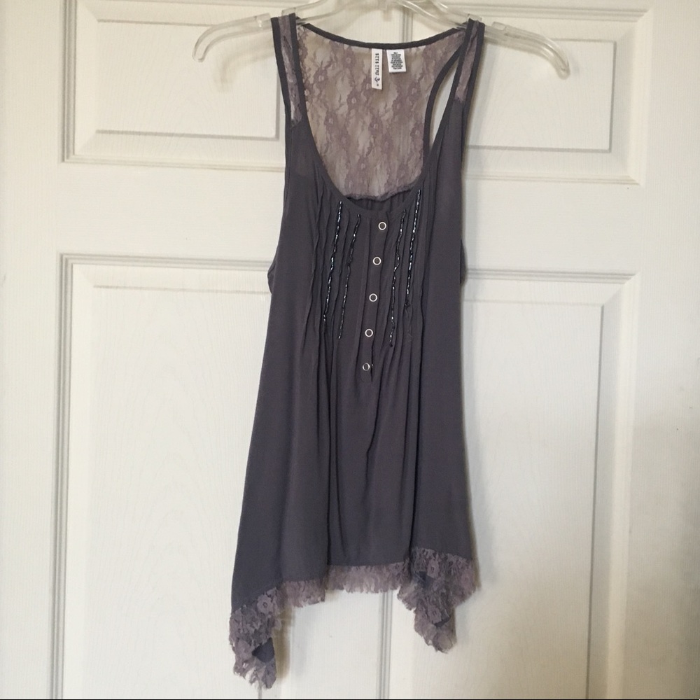 Grey Lace Tank Top with beading